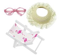 Accessories Set for 17cm Doll,Miniature Straw Hat/Sunglasses/Wooden Folding Beach Chairs for Dollhouse Decoration Accessories,No Doll(A#1)