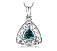 Accessories Triangle Simulated Nano Emerald Sterling Silver Carved Pendant Necklace For n Fine Jewelry