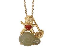 Accessories Vintage Necklace for Women Plated Red Agate Monkey King Sun Handmade Classical Jewelry Women's Pendant Necklaces Charm thing National Old Craft