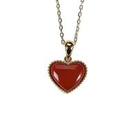 Accessories Vintage S925 Necklace for Women Gold Plated Red Agate Heart Handmade Classical Jewelry Women's Pendant Necklaces Charm Gift National Old Craft