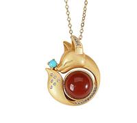 Accessories Vintage S925 Necklace for Women Gold Plated Red Agate Lovely Fox Handmade Classical Jewelry Women's Pendant Necklaces Charm Gift National Old Craft