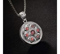 Accessories Vintage S925 Necklace for Women Six Character Mantra Can Rotate Red Crystal Handmade Classical Jewelry Women's Pendant Necklaces Charm Gift National Old Craft