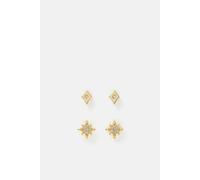 Accessorize 2-Pack 14Ct Gold-Plated Diamante Star Stud Earrings Gold One Size