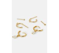 Accessorize 3-Pack 14Ct Gold-Plated Pearl And Stud Hoop Earrings In Cream Cream One Size