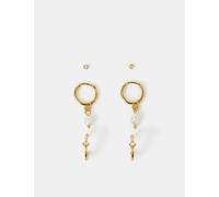 ACCESSORIZE 3 Pack 14ct Gold Plated Pearl and Stud Hoop Earrings Pearl