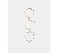 Accessorize 3-Pk Beaded Charm Anklets Pearl ONE SIZE