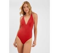 ACCESSORIZE Blanket Stitch Cross Back V-Neck Swimsuit Red
