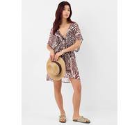 ACCESSORIZE Chiffon Palm Print Beach Cover Up Kaftan Brown Mix