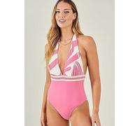 Accessorize Contrast Print Halter Neck Swimsuit Pink