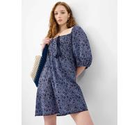 ACCESSORIZE Floral Tie Front Puff Sleeve Mini Beach Dress Blue