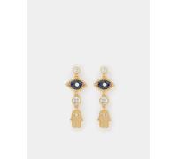 ACCESSORIZE Gold Plated 14ct Evil Eye and Hamsa Drop Earrings Gold