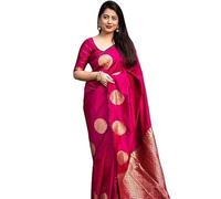 Accessorize Kingdom Content generated Womens Pure Banarasi Soft Silk Saree Kanjivaram Style Sarees With Blouse Piece For Wedding (KeriGola-51) (Pink, Free Size)