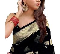 Accessorize Kingdom Fashion Women's Kanjivaram Soft Pure Silk Banarasi Sarees With Blouse Piece (Black)