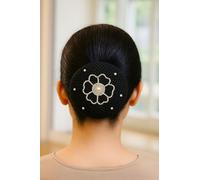 Accessorize Kingdom Hair Bun & Crown Shaper with Decorative Rhinestone Flower | Elegant Mesh Juda Cover Net for Girls & Women - Black (Black1)