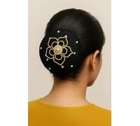 Accessorize Kingdom Hair Bun & Crown Shaper with Decorative Rhinestone Flower | Elegant Mesh Juda Cover Net for Girls & Women - Black (Black2)