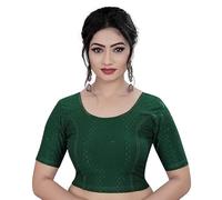 Accessorize Kingdom Round Neck Dobby Cotton Lycra Stretchable Elbow Sleeve Readymade Saree Blouse for Women Stylish (Free Size) (Standard, C Bottle Green, Free Size - 38-42)