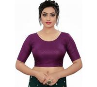 Accessorize Kingdom Round Neck Dobby Cotton Lycra Stretchable Elbow Sleeve Readymade Saree Blouse for Women Stylish (Free Size) (M & L, Purple, Free Size - 30-36)