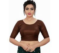Accessorize Kingdom Round Neck Dobby Cotton Lycra Stretchable Elbow Sleeve Readymade Saree Blouse for Women Stylish (Free Size) (XL, Brown, Free Size - 38-42)
