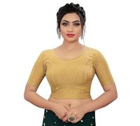 Accessorize Kingdom Round Neck Dobby Cotton Lycra Stretchable Elbow Sleeve Readymade Saree Blouse for Women Stylish (Free Size) (Standard, A Beige, Free Size - 38-42)