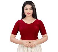 Accessorize Kingdom Round Neck Dobby Cotton Lycra Stretchable Elbow Sleeve Readymade Saree Blouse for Women Stylish (Free Size) (XL, Maroon, Free Size - 38-42)
