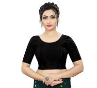 Accessorize Kingdom Round Neck Dobby Cotton Lycra Stretchable Elbow Sleeve Readymade Saree Blouse for Women Stylish (Free Size) (M & L, Black, Free Size - 30-36)