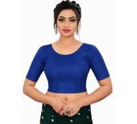 Accessorize Kingdom Round Neck Dobby Cotton Lycra Stretchable Elbow Sleeve Readymade Saree Blouse for Women Stylish