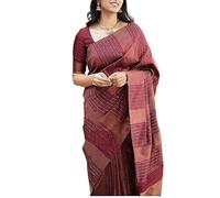 Accessorize Kingdom Textile Women's Banarasi Soft Silk Saree With Unstitched Blouse Piece (Free Size) (C Maroon, Free Size)