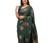 Accessorize Kingdom Textile Women's Banarasi Soft Silk Saree With Unstitched Blouse Piece (Free Size) (Green, Free Size)