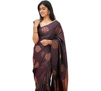 Accessorize Kingdom Textile Women's Banarasi Soft Silk Saree With Unstitched Blouse Piece (Free Size) (Winee, Free Size)