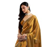 Accessorize Kingdom Women's Chiffon Two Tone Saree (With Blouse) (Gold, Free Size)