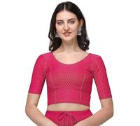 Accessorize Kingdom Women's Dobby Pure Cotton Elastin Stretchable Readymade Round Neck Elbow Length Sleeves Blouse (UK, Alpha, XL, Regular, Regular, Dark Pink)