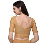 Accessorize Kingdom Women's Dobby Pure Cotton Elastin Stretchable Readymade Round Neck Elbow Length Sleeves Blouse (UK, Alpha, XL, Regular, Regular, Beige)