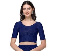 Accessorize Kingdom Women's Dobby Pure Cotton Elastin Stretchable Readymade Round Neck Elbow Length Sleeves Blouse (UK, Alpha, XL, Regular, Regular, Royal Blue)
