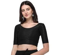 Accessorize Kingdom Women's Dobby Pure Cotton Elastin Stretchable Readymade Round Neck Elbow Length Sleeves Blouse (UK, Alpha, XL, Regular, Regular, Black)
