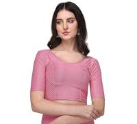 Accessorize Kingdom Women's Dobby Pure Cotton Elastin Stretchable Readymade Round Neck Elbow Length Sleeves Blouse (UK, Alpha, XL, Regular, Regular, Pink)