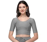 Accessorize Kingdom Women's Dobby Pure Cotton Elastin Stretchable Readymade Round Neck Elbow Length Sleeves Blouse (UK, Alpha, XL, Regular, Regular, Grey)