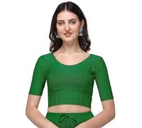 Accessorize Kingdom Women's Dobby Pure Cotton Elastin Stretchable Readymade Round Neck Elbow Length Sleeves Blouse (UK, Alpha, XXL, Regular, Regular, Bottel Green)
