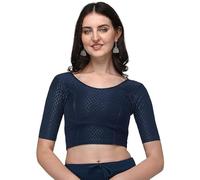 Accessorize Kingdom Women's Dobby Pure Cotton Elastin Stretchable Readymade Round Neck Elbow Length Sleeves Blouse (UK, Alpha, XXL, Regular, Regular, Blue)