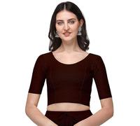 Accessorize Kingdom Women's Dobby Pure Cotton Elastin Stretchable Readymade Round Neck Elbow Length Sleeves Blouse (UK, Alpha, XXL, Regular, Regular, Brown)
