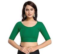 Accessorize Kingdom Women's Dobby Pure Cotton Elastin Stretchable Readymade Round Neck Elbow Length Sleeves Blouse Choli Stylish Saree Blouse (Green, 38-42)