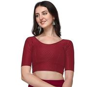 Accessorize Kingdom Women's Dobby Pure Cotton Elastin Stretchable Readymade Round Neck Elbow Length Sleeves Blouse (UK, Alpha, XL, Regular, Regular, Maroon)
