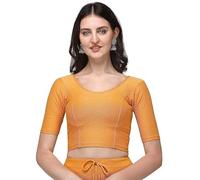 Accessorize Kingdom Women's Dobby Pure Cotton Elastin Stretchable Readymade Round Neck Elbow Length Sleeves Blouse (UK, Alpha, XXL, Regular, Regular, Yellow)