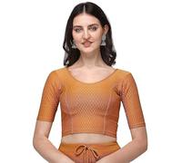 Accessorize Kingdom Women's Dobby Pure Cotton Elastin Stretchable Readymade Round Neck Elbow Length Sleeves Blouse (UK, Alpha, XL, Regular, Regular, Mustard)