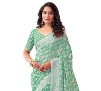 Accessorize Kingdom Women's Floral Printed Georgette Saree with Unstitched Blouse Piece (Pista Green, Free Size)