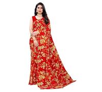 Accessorize Kingdom Women's Floral Printed Georgette Saree with Unstitched Blouse Piece (red, multi, Free Size)