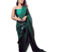 Accessorize Kingdom Women's Full Crushed Digital Printed Pure Georgette Saree With Unstitched Blouse Piece (Dark Green, Free Size)