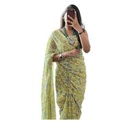 Accessorize Kingdom Women's Georgette Digital Printed Ready To Wear one Minute Saree With Unstitched Blouse Piece, Yellow