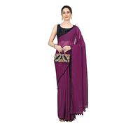 Accessorize Kingdom Women's Georgette Pom-Pom Lace Boardered Saree With Unstitched Blouse Piece (Jamli, Free Size)