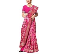 Accessorize Kingdom Women's Kanchipuram Silk Saree With Blouse Piece Perfect for Weddings, Parties, and Special Occasions Inspired by traditional Indian craftsmanship. (Pink, Free Size)