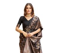 Accessorize Kingdom Womens Kanjivaram Silk Saree with Zari Woven Saree With Blouse Piece (BLACK, Free Size)
